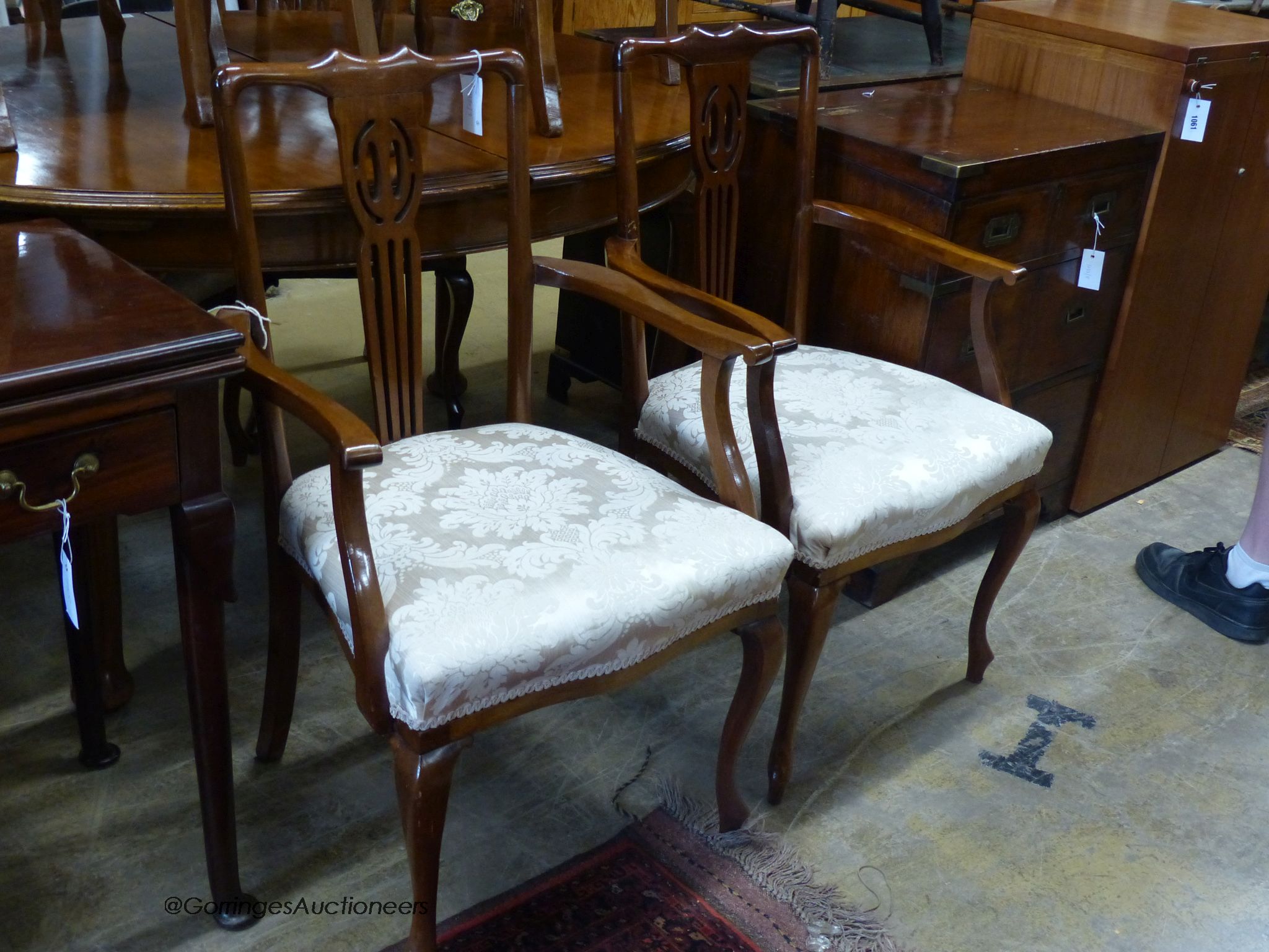 A set of eight Edwardian mahogany dining chairs (two with arms)